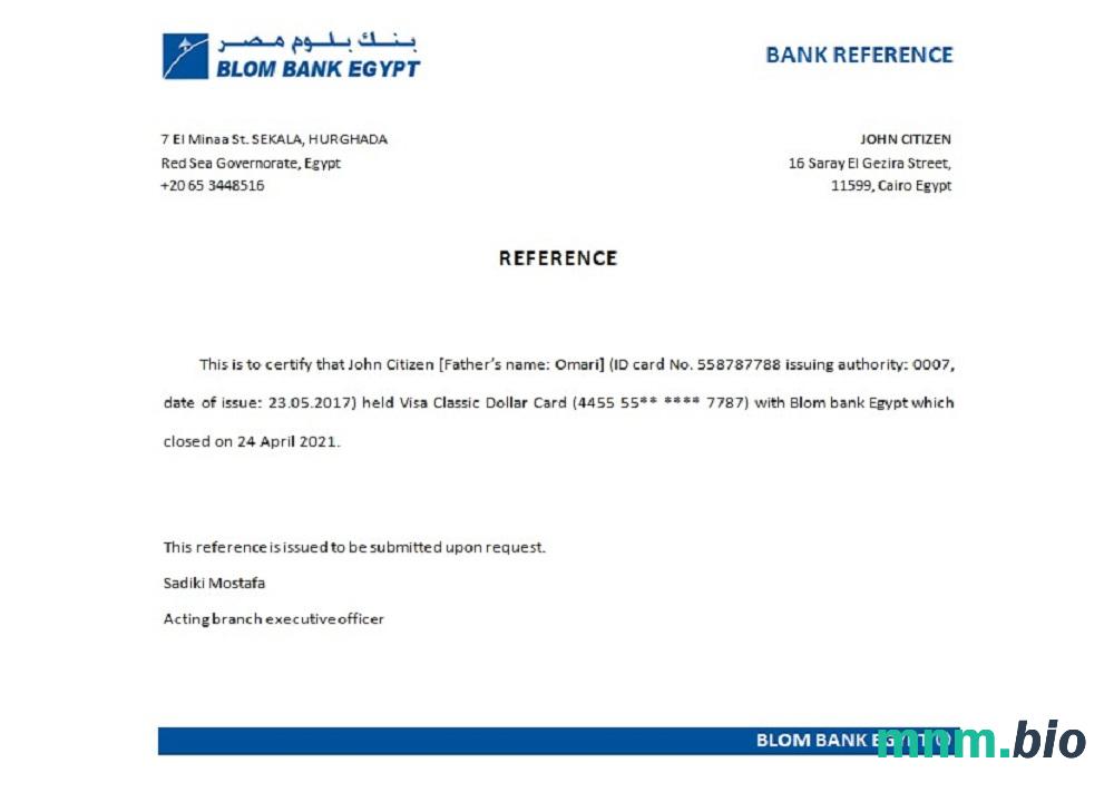 Przykład zamknięcia banku Egypt Blom w formatach Word i PDF
